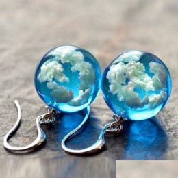 Dangle Chandelier Fashion Jewelry Blue Sky Sphere Earrings Terrarium Clear Cloudy Designer Crystal Earring Nature Inspired Drop Deli Dhmbv