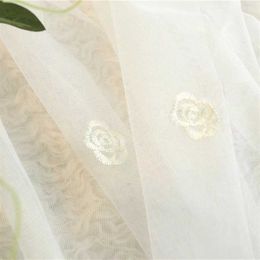 Curtain White Embroidered tulle curtains Rose for living room window bedroom blue lace screen curtain panel home decoration