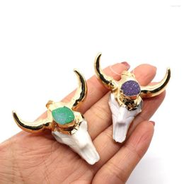 Pendant Necklaces Beautiful Resin Bull Head 47x47mm Inlaid Crystal Bud Vintage Charm Jewellery Making DIY Necklace Earring Accessories