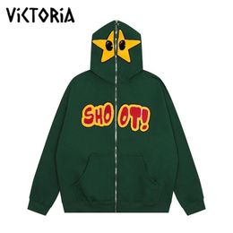 Men's Hoodies Sweatshirts Vintage Y2K Star Towel Embroidered Letters Oversized Pullover Plush Hoodie Men Women Loose American Casual Zipper Jacket 230815