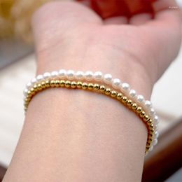 Strand Personality Advanced Simple Pearl Bracelet For Women 3mm-6mm Round Shell Beads Elegant Daily Design Elastic Rope