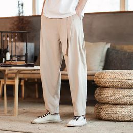 Men's Pants Cotton Linen Men Casual Harem Elastic Waist Pant Loose Sweatpants Traditional Chinese Streetwear Trousers Pantalons Homme