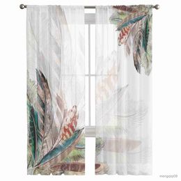 Curtain Animal Colourful Feathers Tulle Curtains for Living Room Home Decor Window Curtain Bedroom Sheer Curtains Printed Curtains