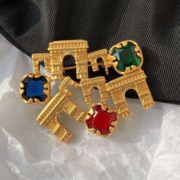 Pins Brooches Vintage Designer Brand Colourful Gem Matte Gold Plated Brooch Woman Luxury Pin High Quality Jewellery 230815