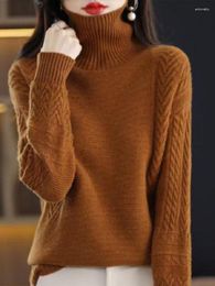 Women's Sweaters 2023 Autumn Winter Women Solid Festival Turtleneck Sweater Knitted Pullover Fashion Warm Loose Crochet Underwear Wool Tops