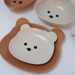 Plates Korean Creative Style White Bear Brown Head Bowl Cute Cartoon Ceramic Rice Salad Breakfast Plate Tableware