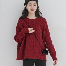 Women's Sweaters 2023 Winter Retro Knit Women Sweater Stripe Elegant O-Neck Office Lady Casual Loose Batwing Sleeve Pullover