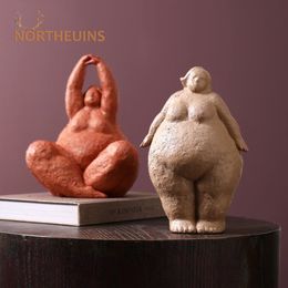 Decorative Objects Figurines NORTHEUINS Resin Fat Lady Statues Modern Character for Interior Yoga Figures Sculpture Home Decor Loft Gift 230815