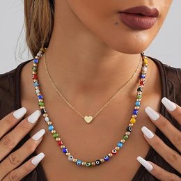 Pendant Necklaces Colourful Natural Stone Heart Necklace For Women Fashion Trend Ladies Copper Chain Jewellery Wholesale Direct Sele