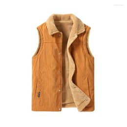 Men's Vests Fur Collar Men Autumn Winter Fleece Sleeveless Jackets Mens Corduroy Cotton Fashion Coat Warm Coats Vest Plus Size