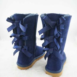 Boots 2023 Parity 100% Genuine Cowhide Leather Snow Boots Ribbon Bow Classic Women High Boots Warm Winter Women's Shoes Large SizeL0816