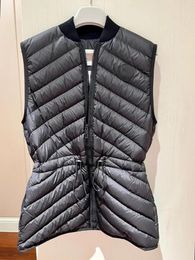 Women's Vests 2023 Autumn Sleeveless Coat Drawstring Waist Slim Fit Striped Car Thread Clip Cotton Vest