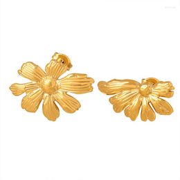 Stud Earrings Korean Fashion 18K Gold Plated Stainless Steel Flower Daisy Asymmetric Waterproof Statement Earring Accessories