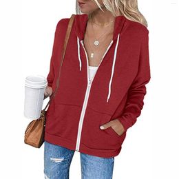 Women's Hoodies Fashion Blouse Casual Hooded Solid Color Zipper Top Long Sleeve Spring And Womens Zip Up Sweatshirt Fitted Jacket