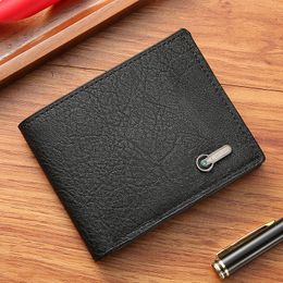 10pcs Wallets Men PU Retro Plain Two Foldable Business Short Credit Card Holder Mix Colour