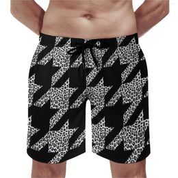 Men's Shorts Summer Board Black Houndstooth Sports Cheetah Print Graphic Beach Cute Quick Drying Swim Trunks Big Size