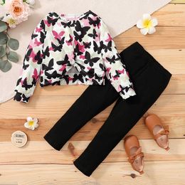 Clothing Sets Years Children Girl Clothes Set Cute Butterfly Long Sleeve Top Black Pant Fashion Spring Autumn 2PCS Outfit Kids Clothes