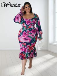 Plus size Dresses Wmstar Size for Women Summer Holiday Clothing Floral Print Off Shoulder Maxi Dress Wholesale Drop with Belt 230816