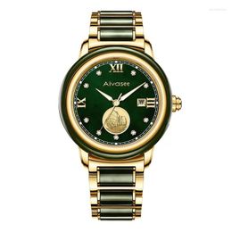 Wristwatches Jade Watch Men Sapphire Mirror Quartz Gift Couple Clock Brand Domineering Luxury Business Women Wristwatch Retro Tough Guy