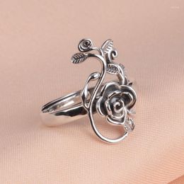 Cluster Rings Buyee 925 Sterling Silver Ethnic Ring Finger Grey Rose Sweet Open For Woman Girl Fashion Party Jewelry Circle