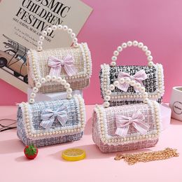 Handbags Cute Girl Boutique Purse Tweed Handbag Flower Beading Princess Kid Money Bag Crossbody Bag 230816