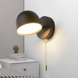 Wall Lamps Nordic LED Lamp Pull Switch Iron Rotatable Bedside Decor Sconces For Living Room Study Bedroom Kitchen Fixtures Lustre