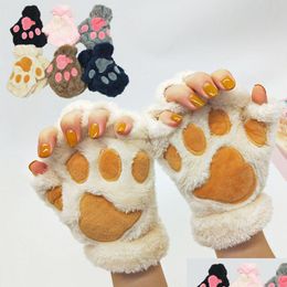 Fingerless Gloves Half Finger Glove Lovely Cats Paw Plush Cartoon Youth Keep Warm Women Man Winter 5 5Yf K2 Drop Delivery Fashion Acce Dhxc1