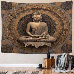 Tapestries 6 sizes Buddha Tapestry Wall Hanging Meditator Seven Chakras Indian Bohemian Mandala Tapestry Yoga Home Decor 230816