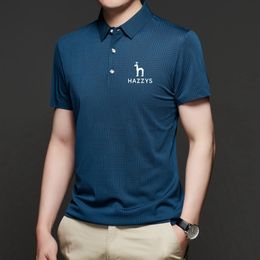 Mens Polos HAZZYS Golf Wear Short Sleeve Tshirt Ice Silk Lapel Polo Shirt Striped Summer Tops 230815