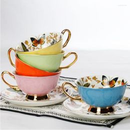 Cups Saucers Coffee Porcelain High-quality Butterfly Flower Teacup & Saucer Set British Afternoon Tea Time Ceramic Cup Office Drinkware