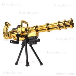 Gatling Soft Rubber Bullet Gold Toy Gun Safe Toy Mane Pneumatic Gun Silah For Adults Boys Outdoor Activities T230816
