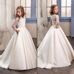 Girl Dresses White Lace Applique Long Sleeve Satin Flower For Wedding Special Occasion Dress Girls First Communion
