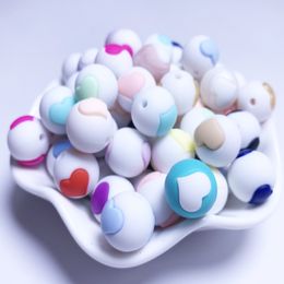 Teethers Toys 20pcs Silicone 15mm Loose Safe Round Baby Beads DIY Chewable Colourful Teething heart beads Jewellery 230814