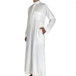 Ethnic Clothing Muslim Men Jubba Thobe Kaftan Arab Islamic Long Sleeve Solid Cotton Linen Robes Arabia Man Abaya