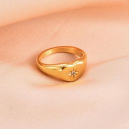 Cluster Rings Romantic Heart Stainless Steel Rhinestone Ring Metal 18 K Plated Waterproof Star Anniversary Jewellery Gift Bijoux Femme