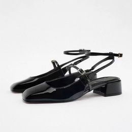 Dress Shoes Designer Shoes Women High Heels Mary Janes Shoes Black Patent Leather Square Toe Sexy Mules Sandals Slingback Ladies Party Shoes 230815