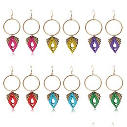 Dangle Chandelier Earring Jewellery Printing Geometric Colorf Eardrop Afro Wooden Earrings Fashion Wood Statement Hoop For Women Lady Dh9Ub