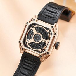 Wristwatches OBLVLO Luxury Fashion Men Rose Gold Square Sport Watch Designer Luminous Mechanical Automatic Waterproof Rubber Orologio