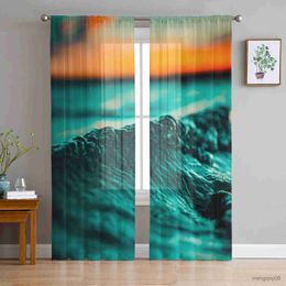 Curtain Beach Waves Sunset Window Treatment Tulle Modern Curtains for Bedroom Living Room Sheer Curtains Home Hotel Coffee Store Decor R230816