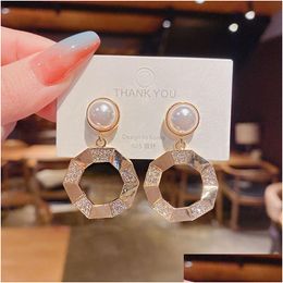 Dangle Chandelier Women Vintage Pearl Earrings Elegant 18K Gold Rhinestone Circle Female Earring Jewellery Wholesale Drop Delivery Dhwbt