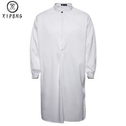 2018 Autumn New Brand Men's Shirt Arab Style Fashion Simple Long Men's Casual Shirt White Muslim Robe Thobe Dress M-XXL258T