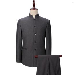 Men's Tracksuits 2 Pcs/Set Chinese Style Men's Pants Suit Formal Single-breasted Pockets Set Business Wedding Men