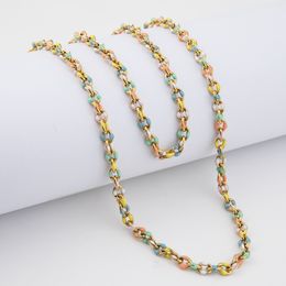 Colourful Enamel Stainless Steel Chain Necklace Bracelets Jewellery Set Women Real Gold Plated Gift