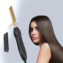 2 In 1 Hot Comb Straightener Electric Hair Straightener Curler Multi-purpose Electric Straight Hair Comb Hot Comb For Wet Or Dry Hair