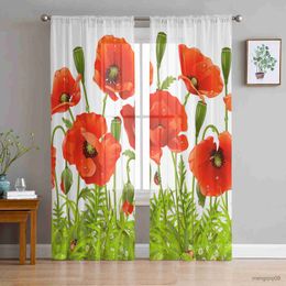 Curtain Flowers Leaves Sheer Curtains for Living Room The Bedroom Decorative Curtain Drapes Tulle Curtains R230816