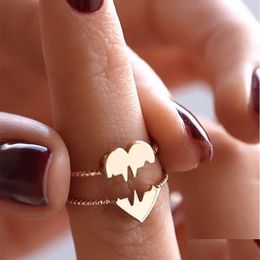 Band Rings Ins Fashion 18K Gold Broken Heart Brass Material Love Hearts Finger Ring Women Couple Jewellery Bk Drop Delivery Dhiym