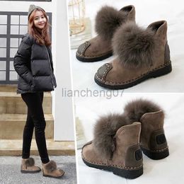 Boots Fashion Women Artificial fox fur snow flats boots fashion boots for women high quality genuine cow leather winter Ankle bootsL0816