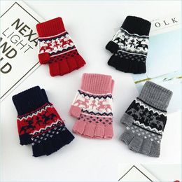 Fingerless Gloves Keep Warm Glove Mti Colours Cute Deer Pattern Knitting Halffinger Students Adt Wind Proof Expose Fingers Mitts 4 3Lc Dht6J