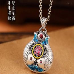 Pendant Necklaces Lucky Carp Ethnic Style Double Fish Sweater Women's Bag Enamel