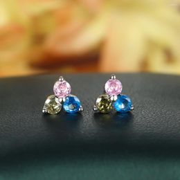 Stud Earrings Cute Colourful Stone Triangle For Girls Sweet Delicate Round Cut Zircon Studs Daily Bohemia Jewellery Gift